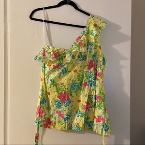 Lilly Pulitzer Janine One Shoulder Top Blue Eyed Girl Floral Print XL